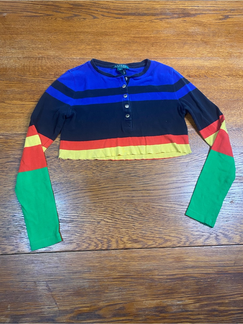 Lauren Ralph Lauren Multicolor Striped Cropped Long Sleeve Henley Top